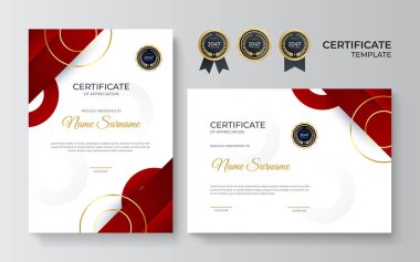 Altın rozetli ve sınırlı başarının mavi ve altın sertifikası. Altın süslemeli sertifika şablonu. Tasarım diploması, ödül. Vektör illüstrasyonu