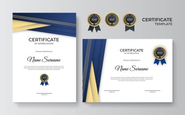 Prömiyer sertifika şablonu. Altın süslemeli takdir belgesi şablonu. Tasarım diploması, ödül. Vektör illüstrasyonu