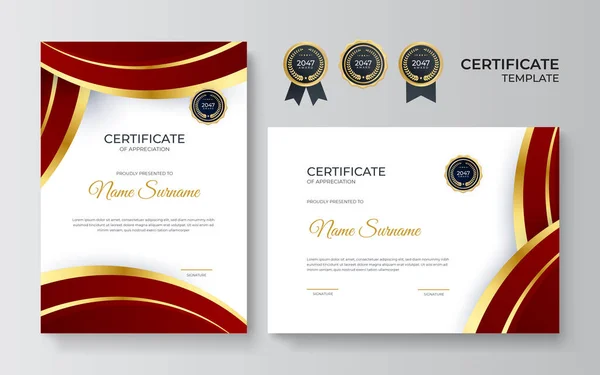 Certificado Azul Dourado Modelo Realização Com Crachá Ouro Borda Modelo —  Vetores de Stock
