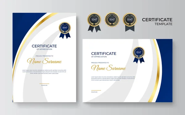 Modèle Certificat Réussite Bleu Avec Badge Bordure Modèle Certificat Avec — Image vectorielle