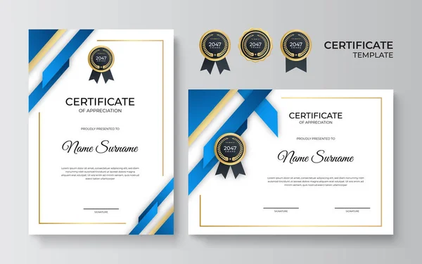 Prömiyer Sertifika Şablonu Altın Süslemeli Takdir Belgesi Şablonu Tasarım Diploması — Stok Vektör