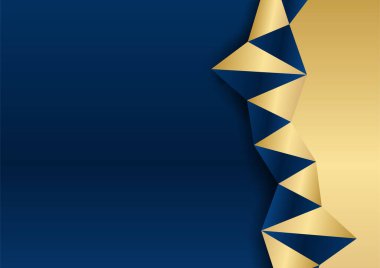 Soyut şablon koyu mavi prim arka plan, altın geometrik şekilli elementler. Sunum arkaplanı, sertifika, kartvizit, afiş, el ilanı ve daha fazlası için takım elbise