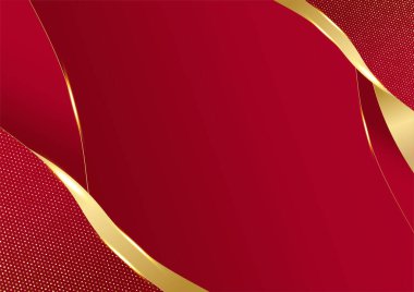 Geometrik üçgen şekilli ve çizgi altın elementli zarif soyut kırmızı arkaplan. Gerçekçi lüks kağıt 3 boyutlu modern konsepti kesiyor. Tasarım için vektör illüstrasyonu
