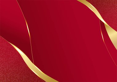 Geometrik üçgen şekilli ve çizgi altın elementli zarif soyut kırmızı arkaplan. Gerçekçi lüks kağıt 3 boyutlu modern konsepti kesiyor. Tasarım için vektör illüstrasyonu