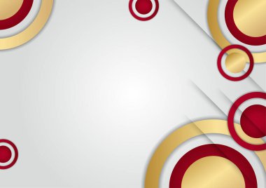 Geometrik üçgen şekilli ve çizgi altın elementli zarif soyut kırmızı arkaplan. Gerçekçi lüks kağıt 3 boyutlu modern konsepti kesiyor. Tasarım için vektör illüstrasyonu