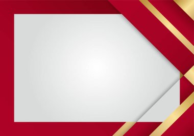 Geometrik üçgen şekilli ve çizgi altın elementli zarif soyut kırmızı arkaplan. Gerçekçi lüks kağıt 3 boyutlu modern konsepti kesiyor. Tasarım için vektör illüstrasyonu