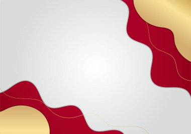 Geometrik üçgen şekilli ve çizgi altın elementli zarif soyut kırmızı arkaplan. Gerçekçi lüks kağıt 3 boyutlu modern konsepti kesiyor. Tasarım için vektör illüstrasyonu