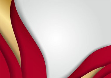 Geometrik üçgen şekilli ve çizgi altın elementli zarif soyut kırmızı arkaplan. Gerçekçi lüks kağıt 3 boyutlu modern konsepti kesiyor. Tasarım için vektör illüstrasyonu