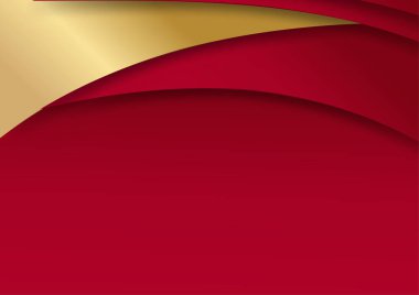 Geometrik üçgen şekilli ve çizgi altın elementli zarif soyut kırmızı arkaplan. Gerçekçi lüks kağıt 3 boyutlu modern konsepti kesiyor. Tasarım için vektör illüstrasyonu