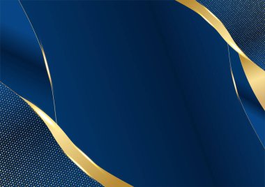 Koyu lacivert ve altın kıvrımlı arka planda parıldayan altın çizgili çizgiler ve parıltılarla. Lüks ve zarif. Soyut şablon tasarımı. Sunum, afiş, kapak için tasarım.