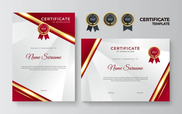 Rood Goud Certificaat Van Prestatie Grens Template Met Luxe Badge — Stockvector
