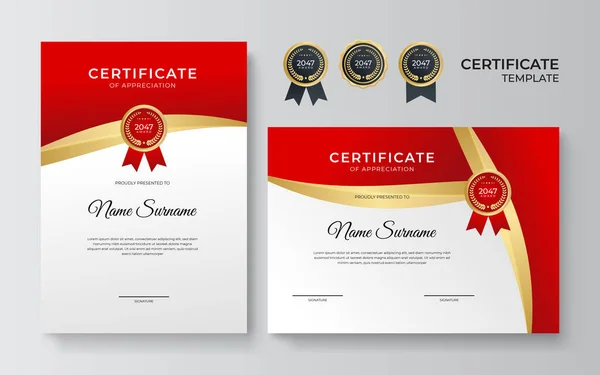 Certificate Template Diploma Modern Design Gift Certificate Vector Illustration Red — Stock Vector