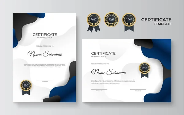 Certificaat Van Waardering Sjabloon Goud Blauwe Kleur Schoon Modern Certificaat — Stockvector