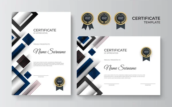 Certificado Modelo Apreciação Ouro Cor Azul Limpar Certificado Moderno Com — Vetor de Stock