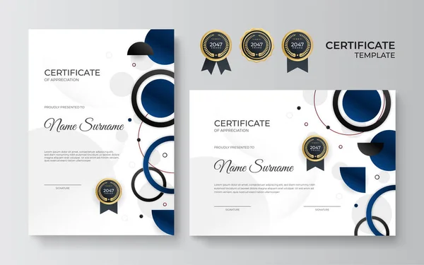 Certificaat Van Waardering Sjabloon Goud Blauwe Kleur Schoon Modern Certificaat — Stockvector