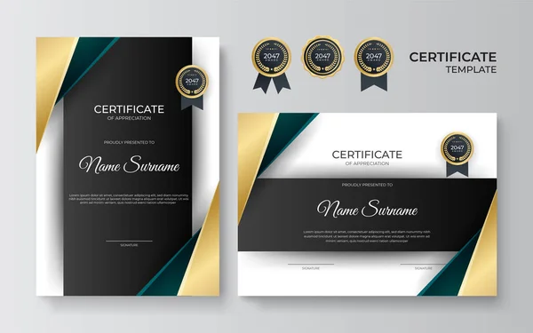 Certificate Appreciation Template Gold Green Color Clean Modern Certificate Gold — Stock Vector