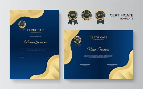 Modèle Certificat Conception Appréciation Couleur Bleue Diplôme Affaires Luxe Mise — Image vectorielle