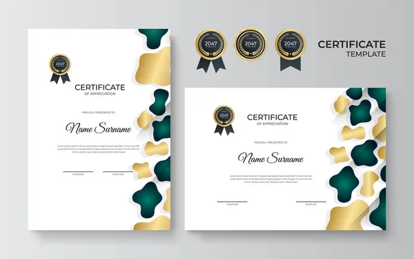 Multipurpose Certificate Appreciation Template Green Gold Color Modern Luxury Border — Stock Vector
