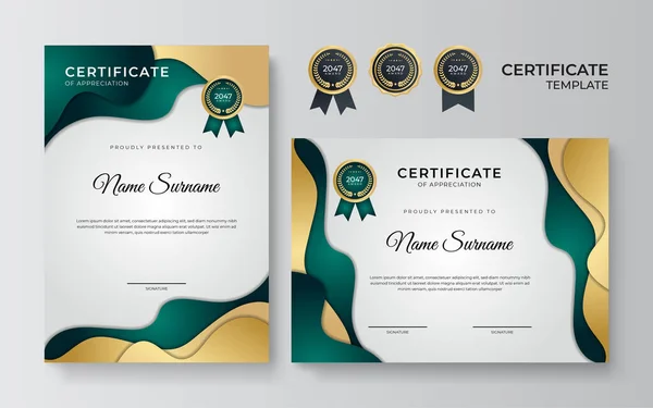 Certificado Logros Plantillas Diseño Fronterizo Con Elementos Insignias Oro Lujo — Archivo Imágenes Vectoriales