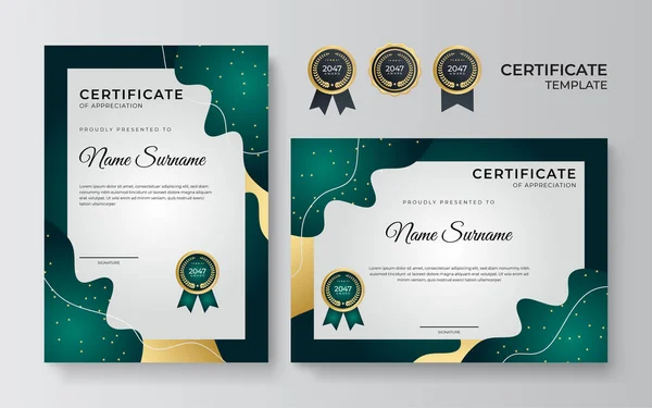 Certificate Achievement Border Design Templates Elements Luxury Gold Badges Green — Stock Vector