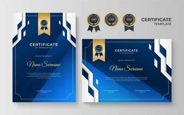 Blaue Und Goldene Zertifikatsvorlage Modernes Blaues Zertifikat Oder Diplom Vorlagen — Stockvektor