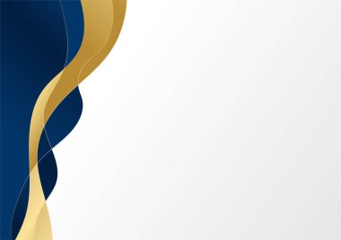 Soyut mavi ve altın arkaplan. Lüks lacivert arka plan ve parıldayan altın çizgilerin birleşimi. Pankart, poster, sunum tasarımı ve el ilanları için üst üste dizayn edilmiş arka plan tasarımı