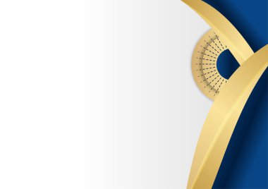 Soyut mavi ve altın arkaplan. Lüks lacivert arka plan ve parıldayan altın çizgilerin birleşimi. Pankart, poster, sunum tasarımı ve el ilanları için üst üste dizayn edilmiş arka plan tasarımı