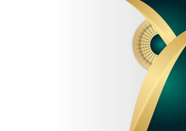 Soyut dalgalı lüks, koyu yeşil ve altın arkaplan. Grafik tasarım ögesi