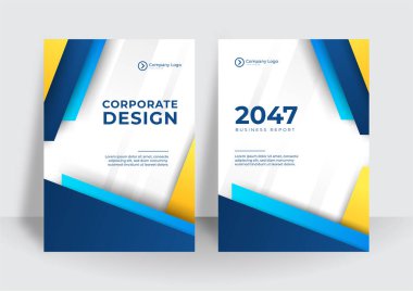 Modern mavi sarı işletme şirket kapağı tasarımı. Mavi dijital kapaklar, şablonlar, posterler, broşürler, afişler, afişler. Soyut minimal fütüristik teknoloji tasarımı