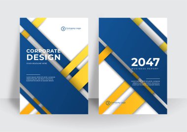 Modern mavi sarı işletme şirket kapağı tasarımı. Mavi dijital kapaklar, şablonlar, posterler, broşürler, afişler, afişler. Soyut minimal fütüristik teknoloji tasarımı