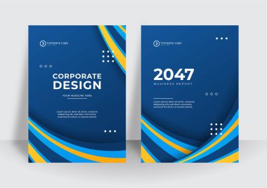 Modern mavi sarı şirket kimlik örtüsü iş vektör tasarımı arka planı. İlan broşürü, soyut arka plan. Broşür Modern poster dergisi taslağı. Yıllık rapor kapağı.