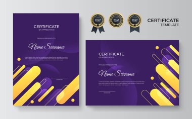 Modern zarif pembe mor ve altın sertifika şablonu. Premium lüks minimal sertifika şablonu tasarımı.