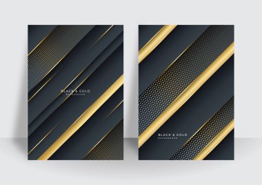 Kapak tasarımı şablonu için modern lüks siyah altın arka plan. Siyah altın arkaplan, soyut geometrik boyut ile örtüşüyor. İş ve şirket için uygun.