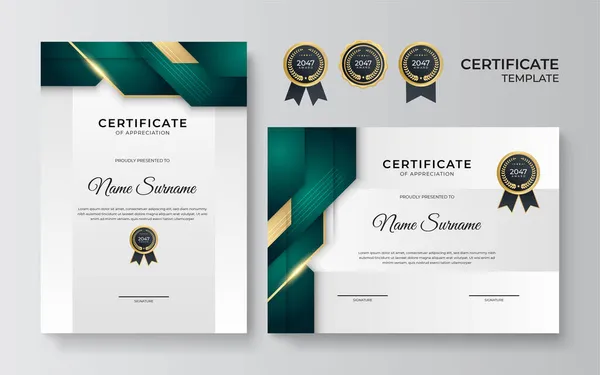 Elegante Professionele Groene Gouden Award Certificaat Template Modern Eenvoudig Certificaat — Stockvector