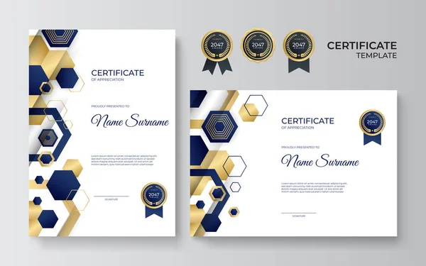 Nowoczesny Elegancki Wzór Certyfikatu Biznesowego Niebieski Złoty Wzór Certyfikatu Luksusowym — Wektor stockowy