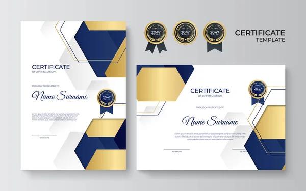 Moderno Modelo Certificado Negócios Elegante Azul Dourado Modelo Certificado Com —  Vetores de Stock
