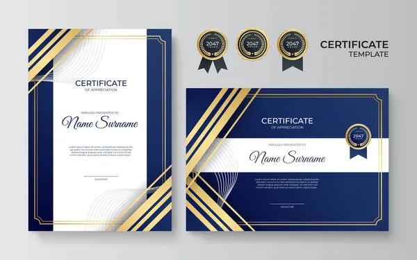 Nowoczesny Elegancki Wzór Certyfikatu Biznesowego Niebieski Złoty Wzór Certyfikatu Luksusowym — Wektor stockowy