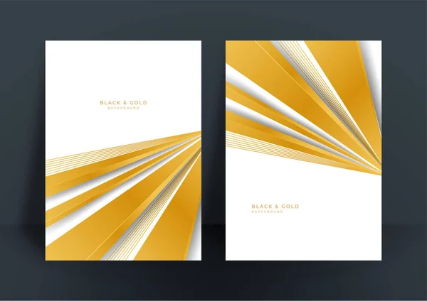 摘要白色和金色封面设计模板背景 黄金抽象造型图案为优质金黄色 豪华金条向量布局为商业背景 小册子模板 — 图库矢量图片