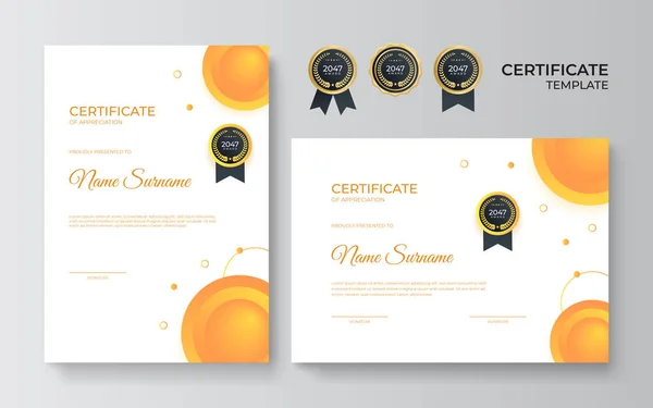 Modern Elegant Yellow Orange Diploma Certificate Template Premium Luxury Minimal — Stock Vector