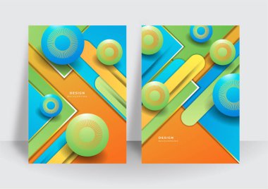 Broşür kapağı tasarım şablonu için renkli ve soyut 3 boyutlu geometrik arkaplan. Soyut şekil ve renklerle dolu canlı bir karşıtlık deseni. Modern vektör deseni