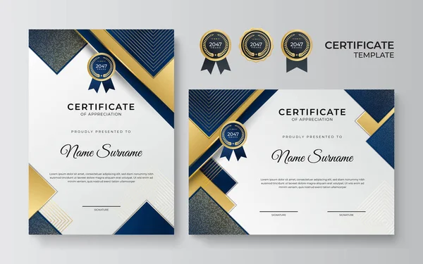 Modèle Moderne Élégant Certificat Diplôme Bleu Certificat Moderne Propre Avec — Image vectorielle