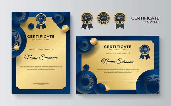 Modèle Moderne Élégant Certificat Diplôme Bleu Certificat Moderne Propre Avec — Image vectorielle