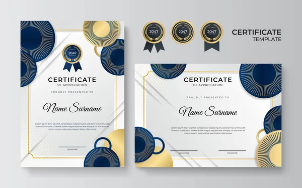 Modern Elegant Blauw Goud Diploma Certificaat Sjabloon Schoon Modern Certificaat — Stockvector