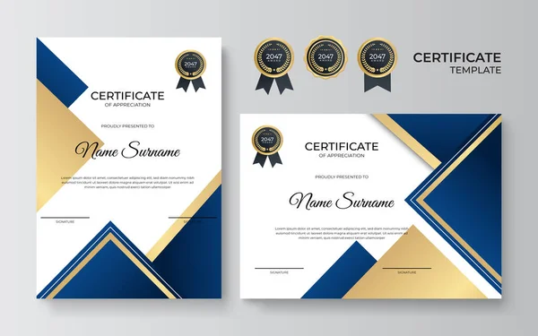 Plantilla Certificado Azul Oro Elegante Moderno — Archivo Imágenes Vectoriales