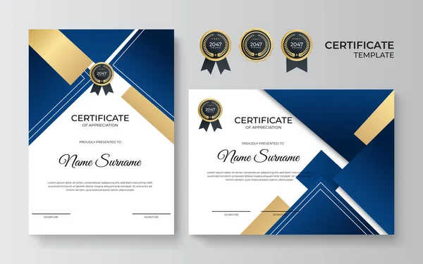 Moderne Elegante Blaue Und Goldene Zertifikatsvorlage — Stockvektor