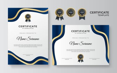Modern mavi sertifika tasarım şablonu