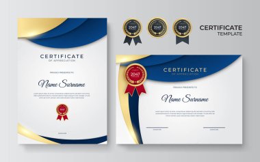 şık mavi ve altın diploma sertifika şablonu