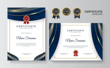 şık mavi ve altın diploma sertifika şablonu