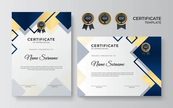 Modelo Design Certificado Ouro Azul Moderno — Vetor de Stock