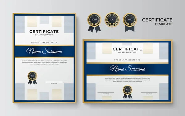 Moderne Blaue Gold Zertifikat Design Vorlage — Stockvektor